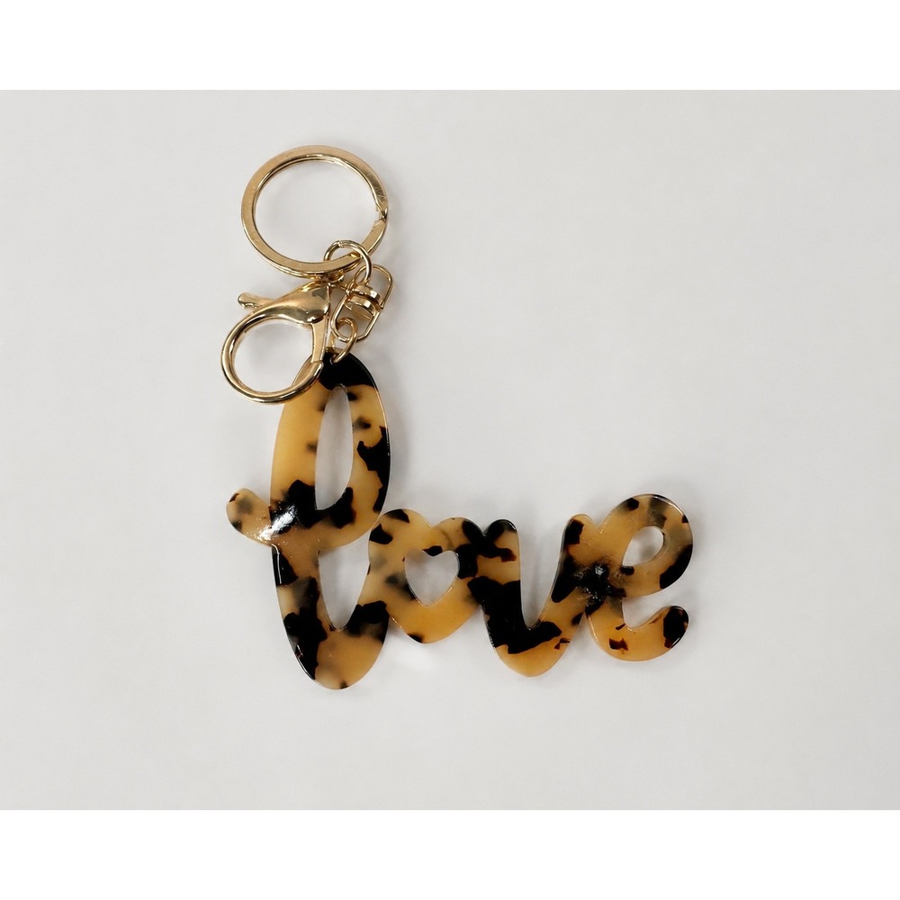 Tortoiseshell Mama Script Acrylic Keychain Gold Tone Bag Charm